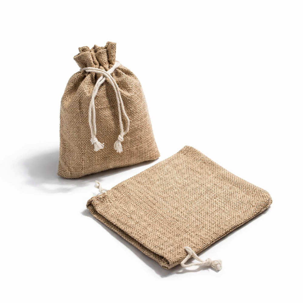 Lote de 10 bolsas de yute de color marrón claro de 12 x 15 cm