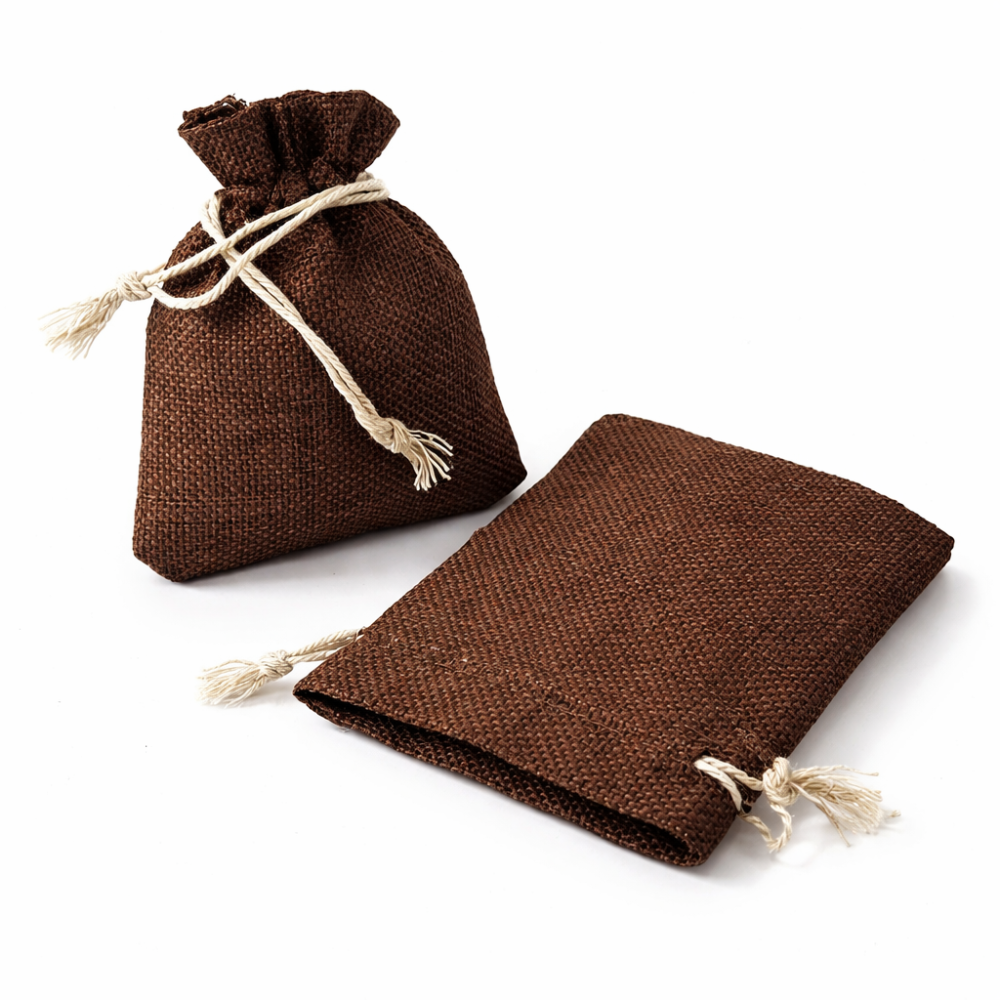10 bolsas de regalo de yute color marrón chocolate de 7 x 8 cm