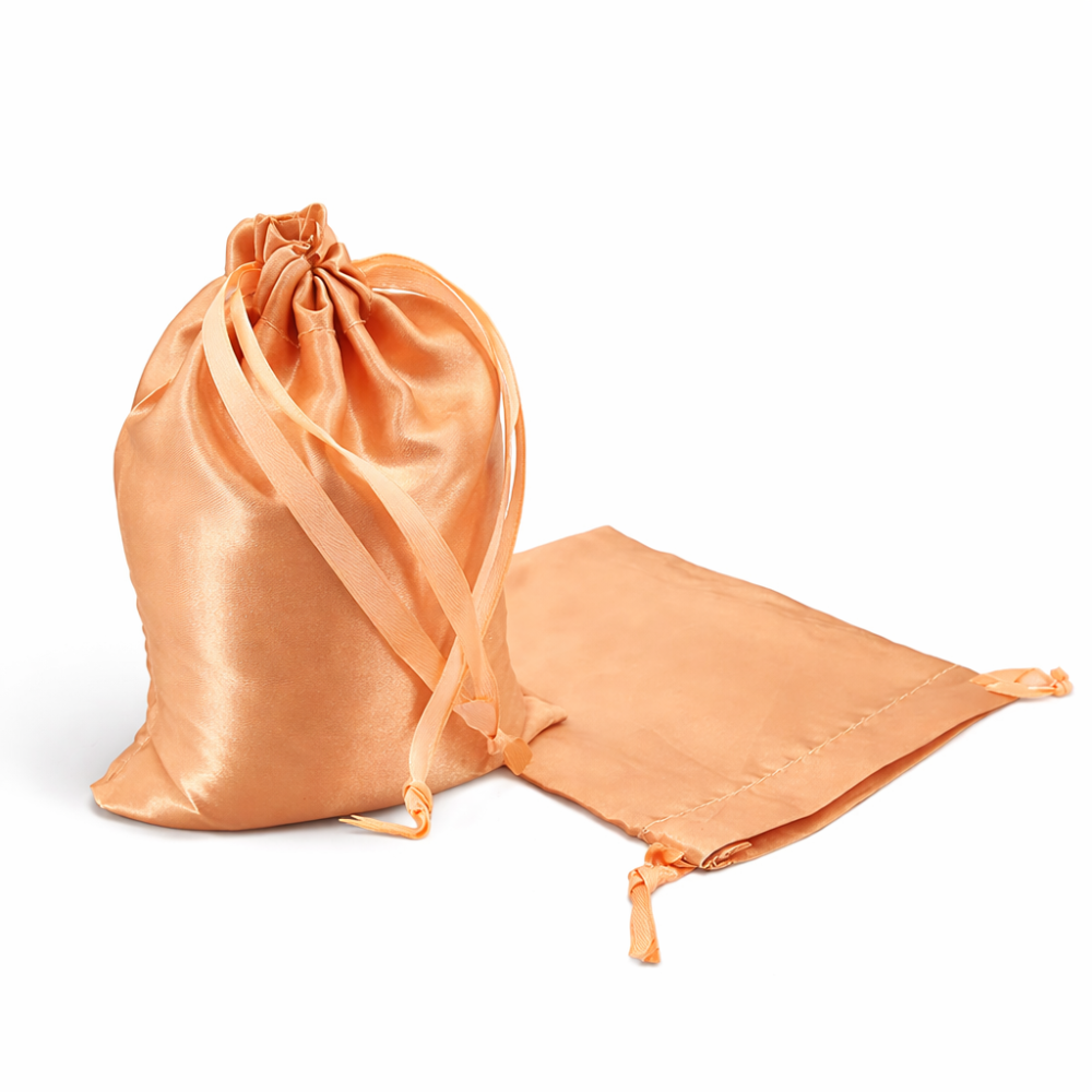 10 bolsitas de regalo de satén naranja pastel con cordones deslizantes 10x11 cm