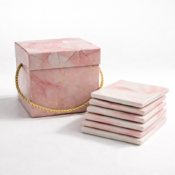 Pack para revendedores: Cofre de regalo «Mármol rosa» (6 posavasos + caja + rizo + cinta)