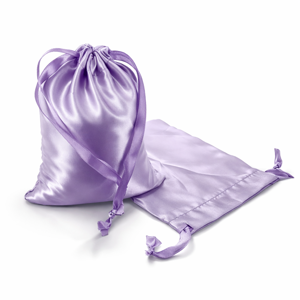 10 bolsas de regalo de satén malva con cordones deslizantes 12x15 cm