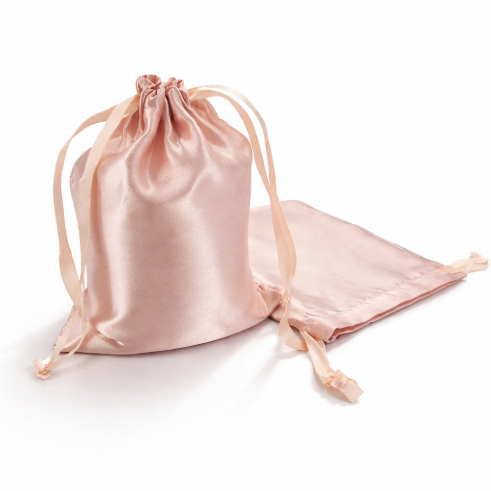 10 bolsas de regalo de satén rosa melocotón con cordones deslizantes, 12 x 15 cm