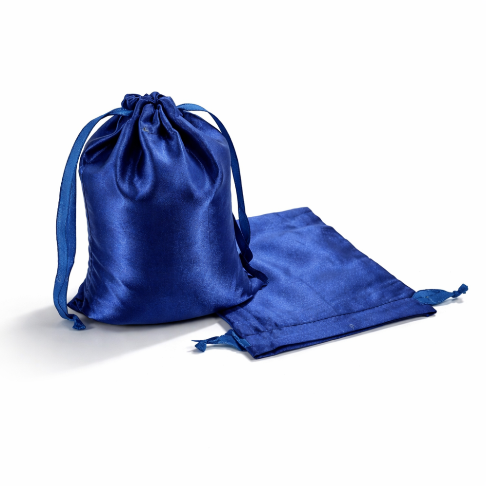 10 bolsas de regalo de satén azul noche con cordones deslizantes 12x15 cm