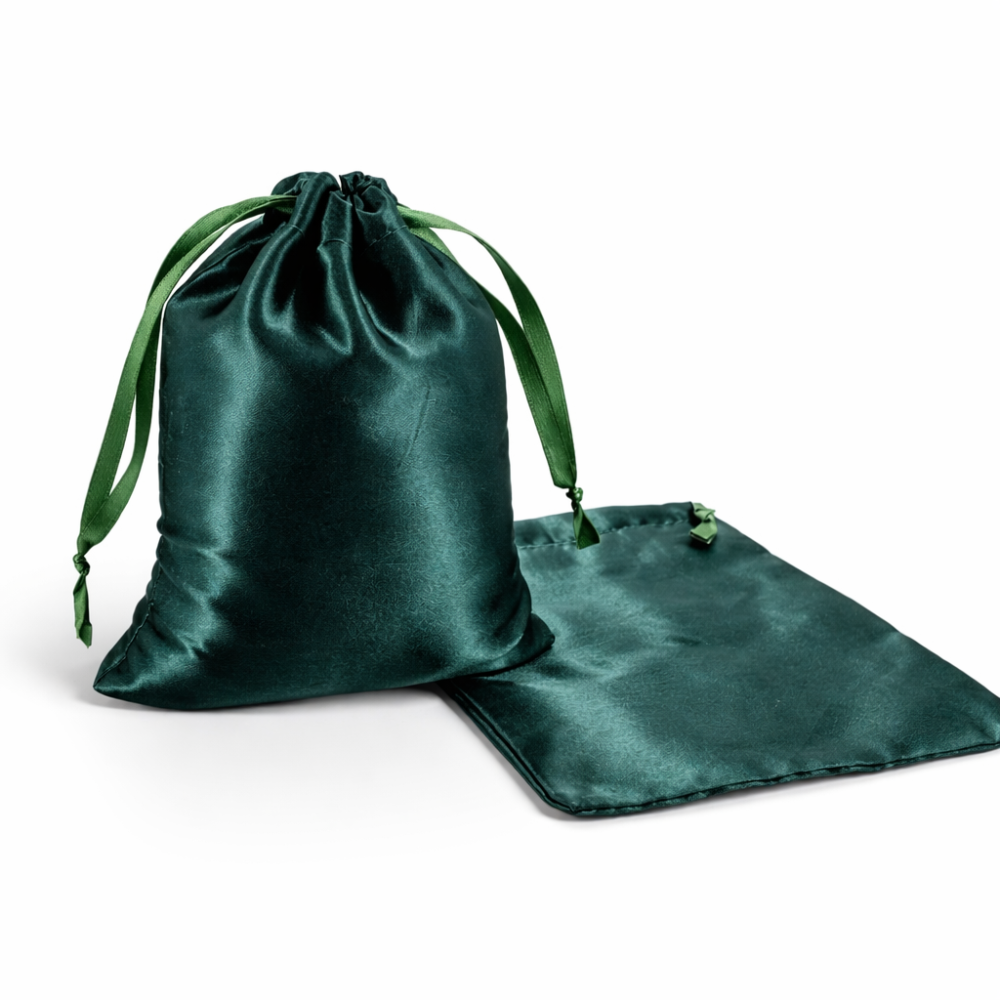 10 bolsitas de regalo de satén verde pino con cordones deslizantes, 10 x 11 cm
