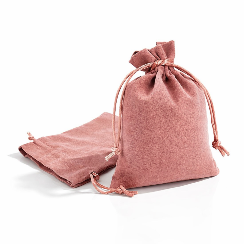 10 bolsitas de regalo de ante rosa con cordones deslizantes 10x11 cm