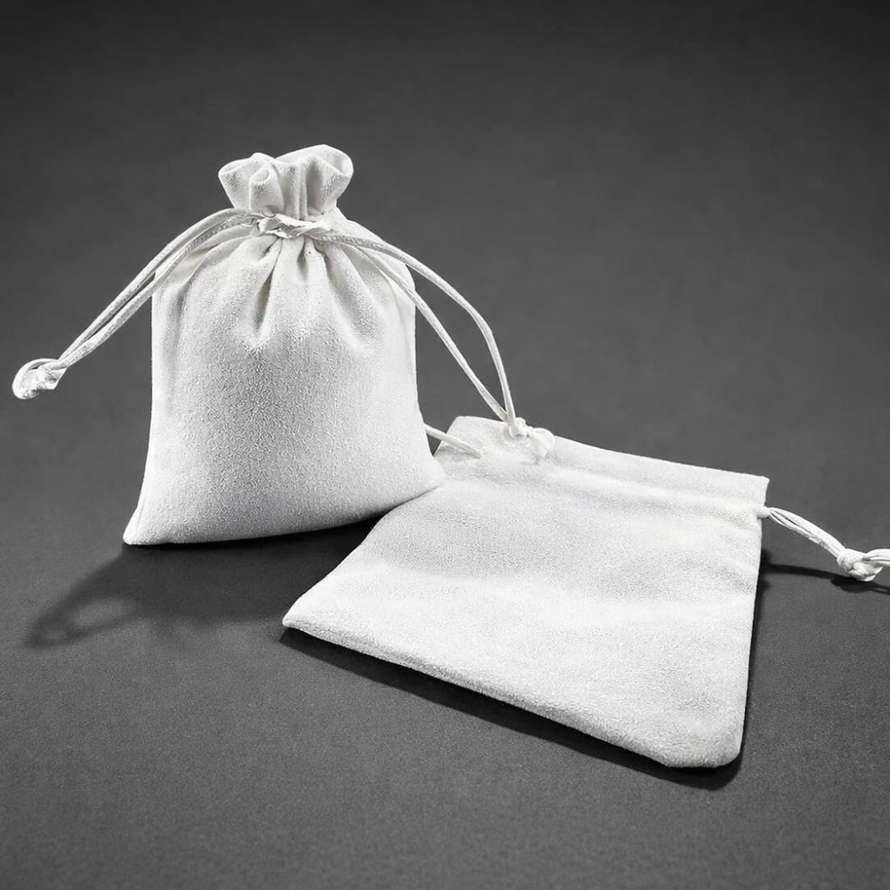 10 bolsas grandes de ante blanco con cordones deslizantes 14x20 cm