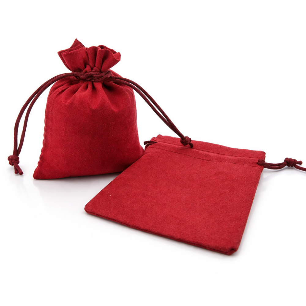 10 bolsas de regalo de ante rojo burdeos con cordones deslizantes 12x15 cm