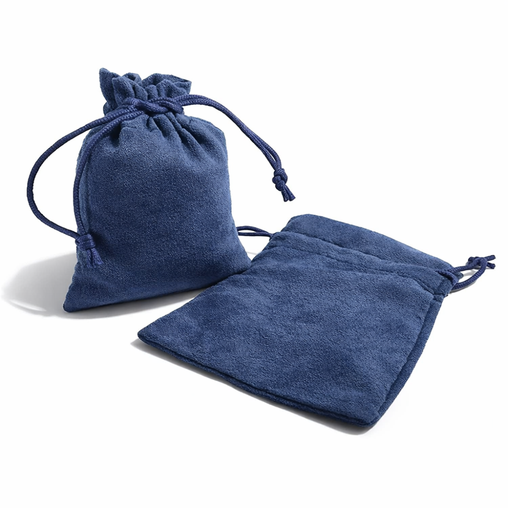10 bolsas de regalo de ante azul noche con cordones deslizantes 12x15 cm