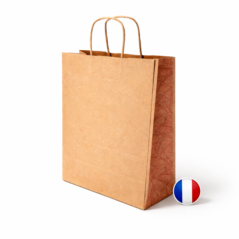 50 bolsas de papel kraft liso con asas trenzadas - 18 x 8 x 24 cm - terracota
