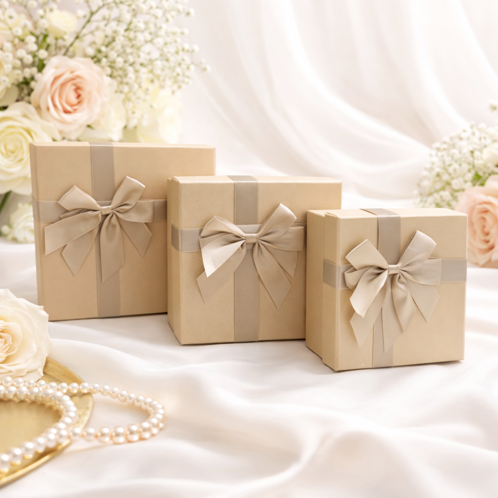 Lote de 3 cajas de regalo naranja melocotón y doradas - Encajables y rígidas