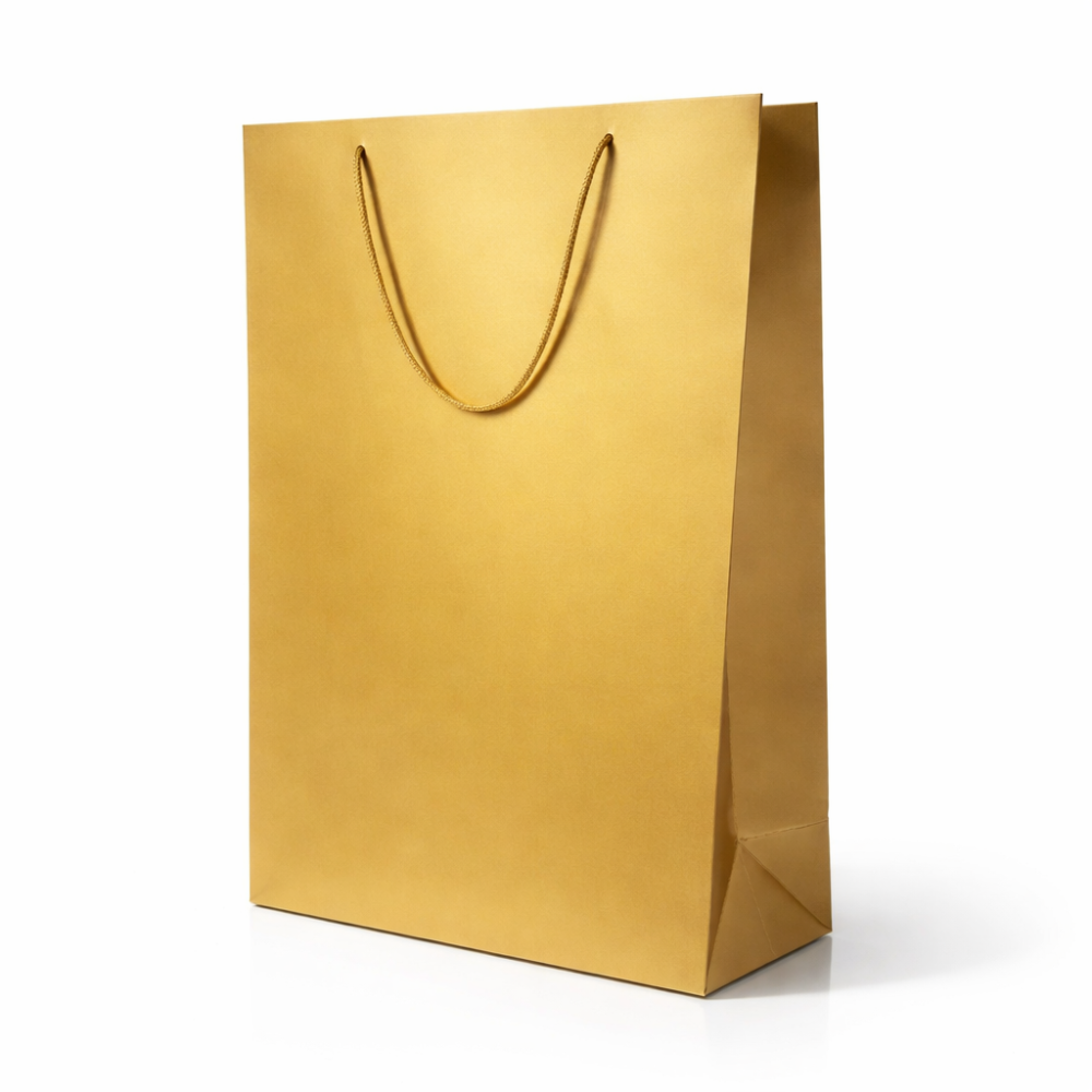 Lote de 12 bolsas de regalo grandes doradas mate de 31 x 12 x 42 cm