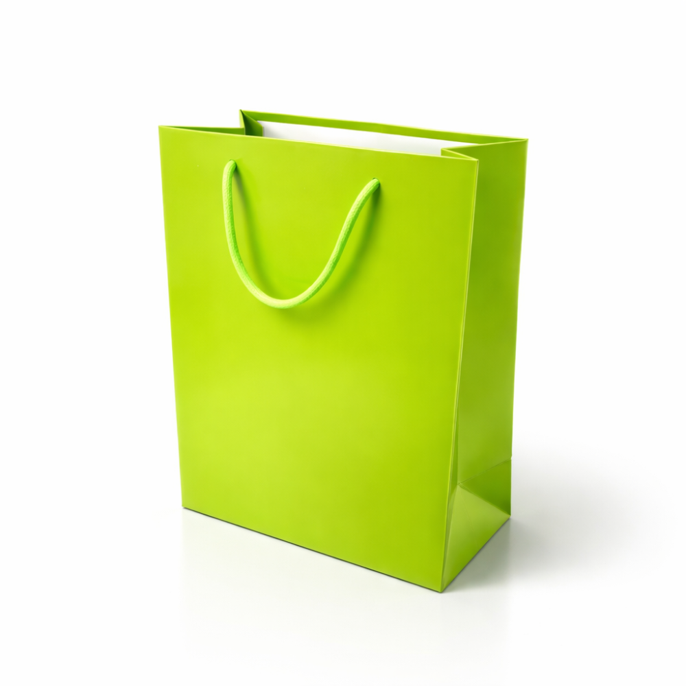 Lote de 12 bolsas de regalo verdes anís 26x12x32 cm