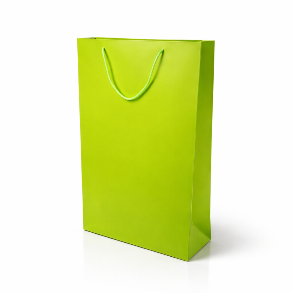 Lote de 12 bolsas de regalo grandes verde anís de 31 x 12 x 42 cm