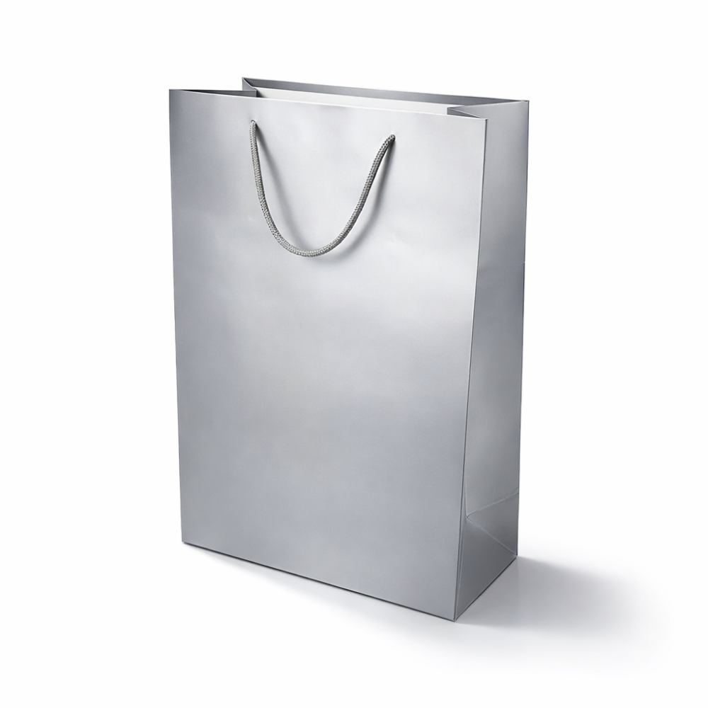 Lote de 12 bolsas de regalo grandes gris plateado 31x12x42 cm