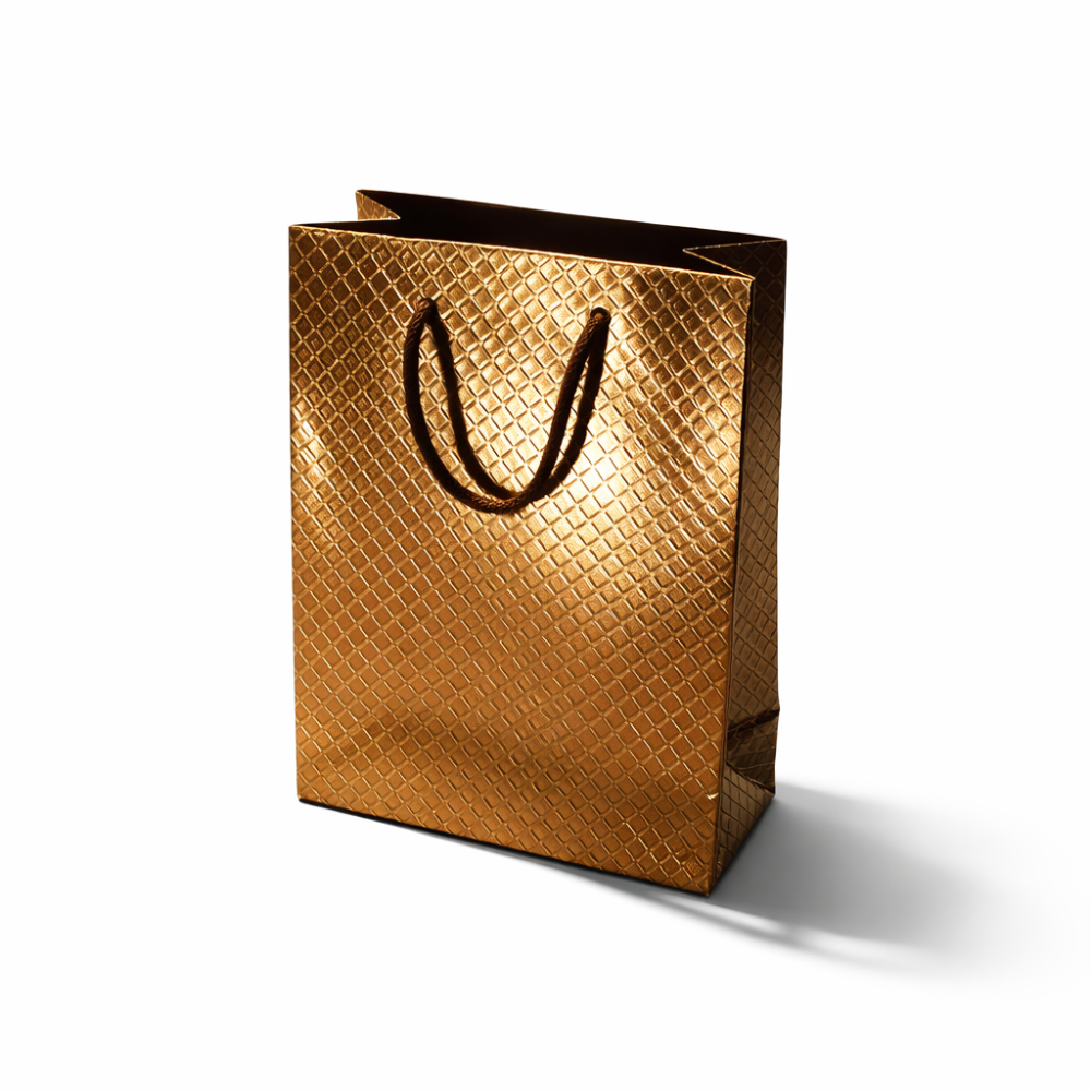 Lote de 12 bolsas de regalo brillantes color bronce con asas, 28 x 9 x 35 cm