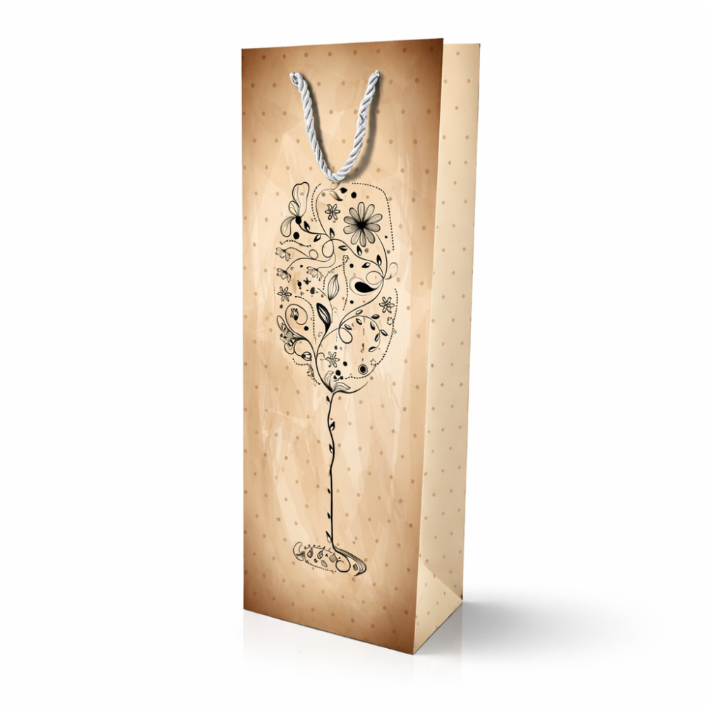 12 bolsas para botellas laminadas con efecto envejecido y motivo de copa de vino, 12,5 x 8 x 36 cm