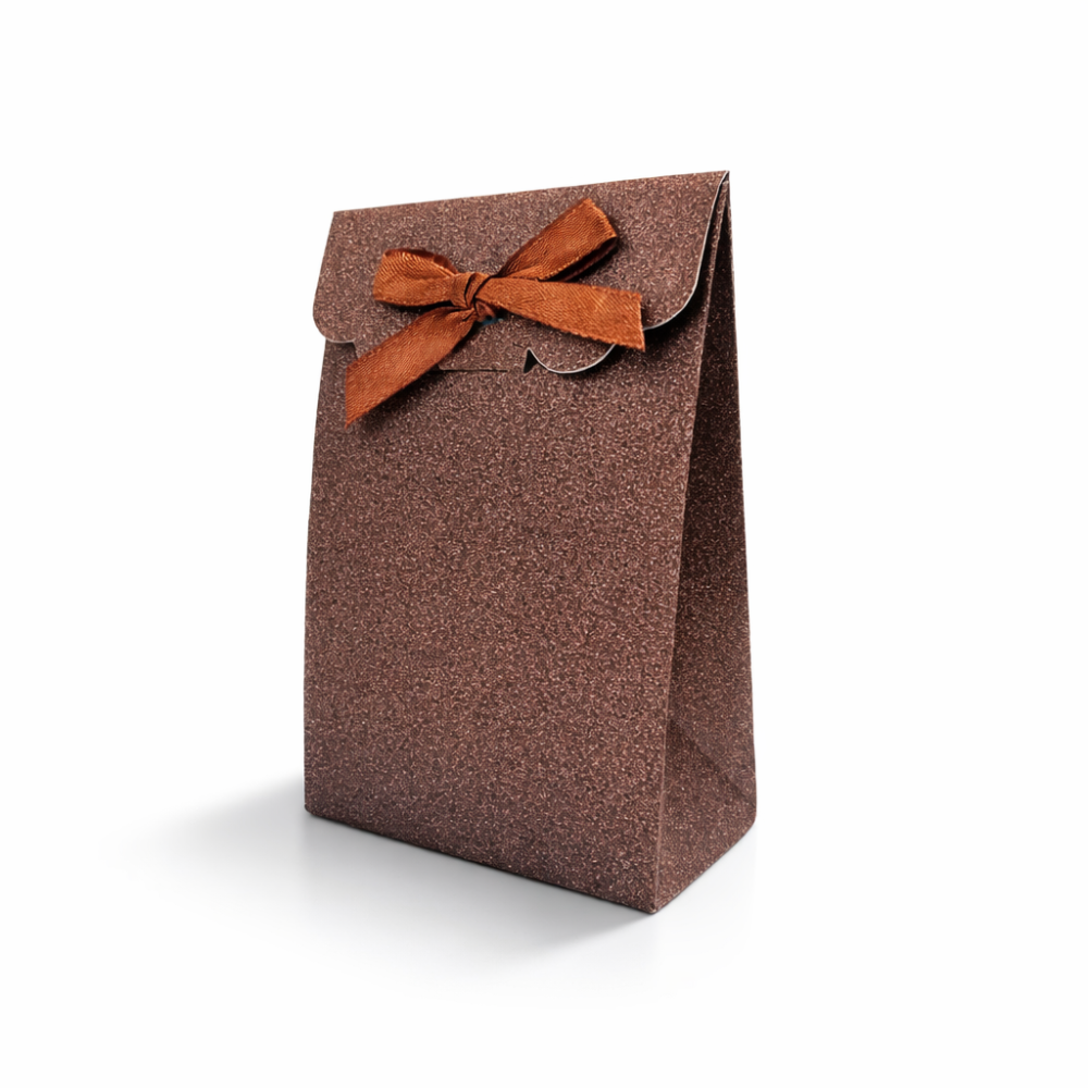 12 pequeñas cajas de regalo con solapa y purpurina 7,5 x 4,5 x 11 cm - Marrón chocolate