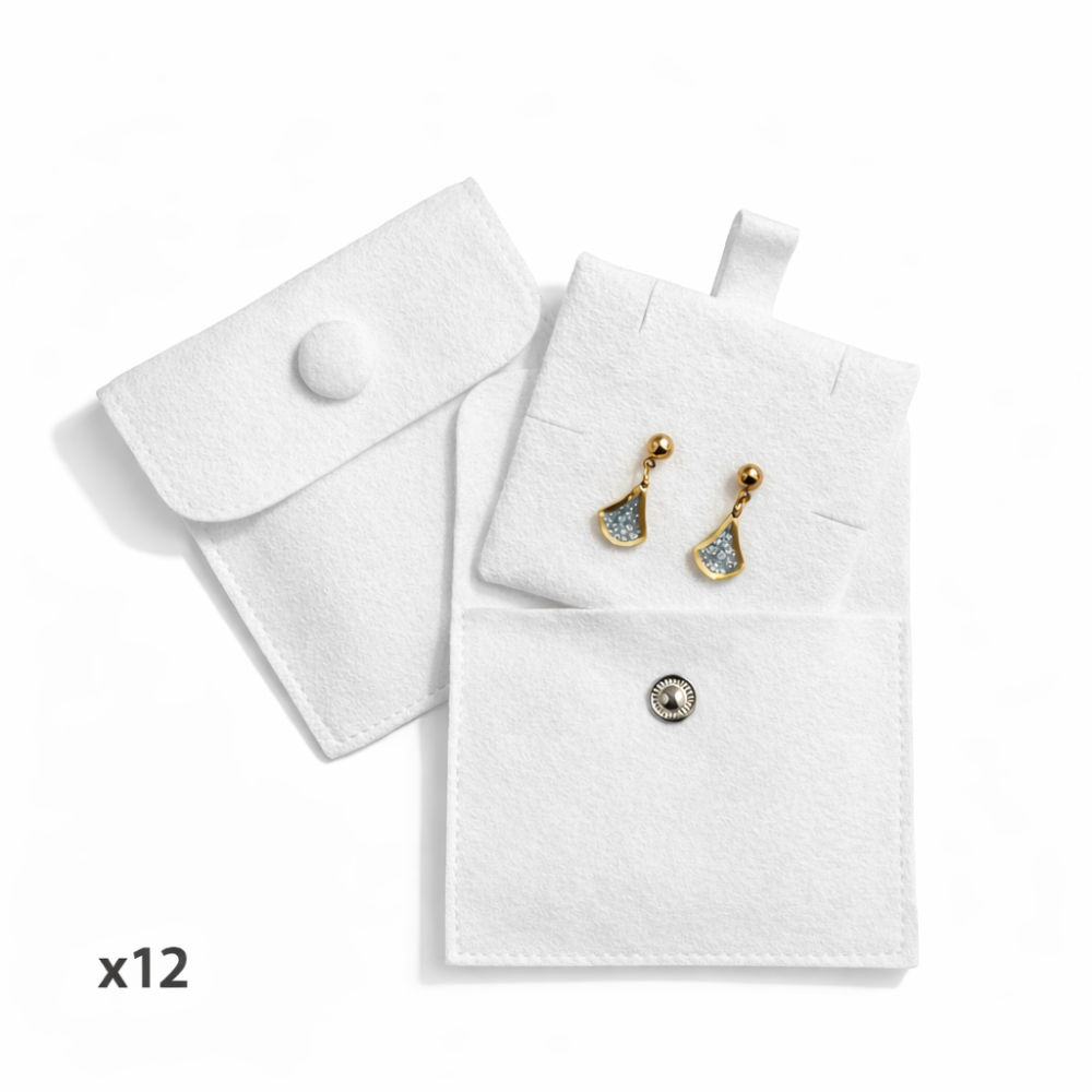 Pack de joyas de lujo con 12 estuches y 12 bolsitas de ante blanco a juego