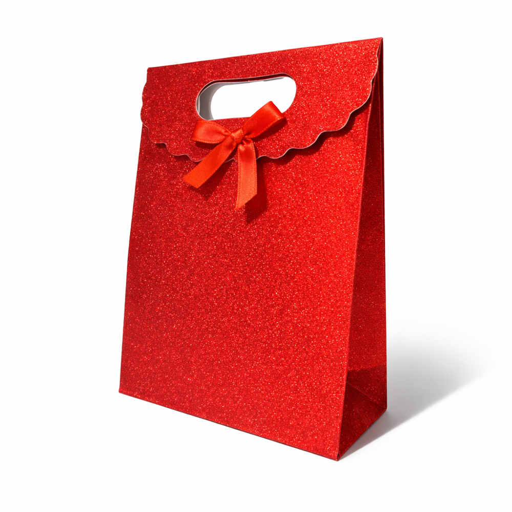 12 cajas de regalo con cierre de velcro y purpurina 12x6x16 cm - Rojo