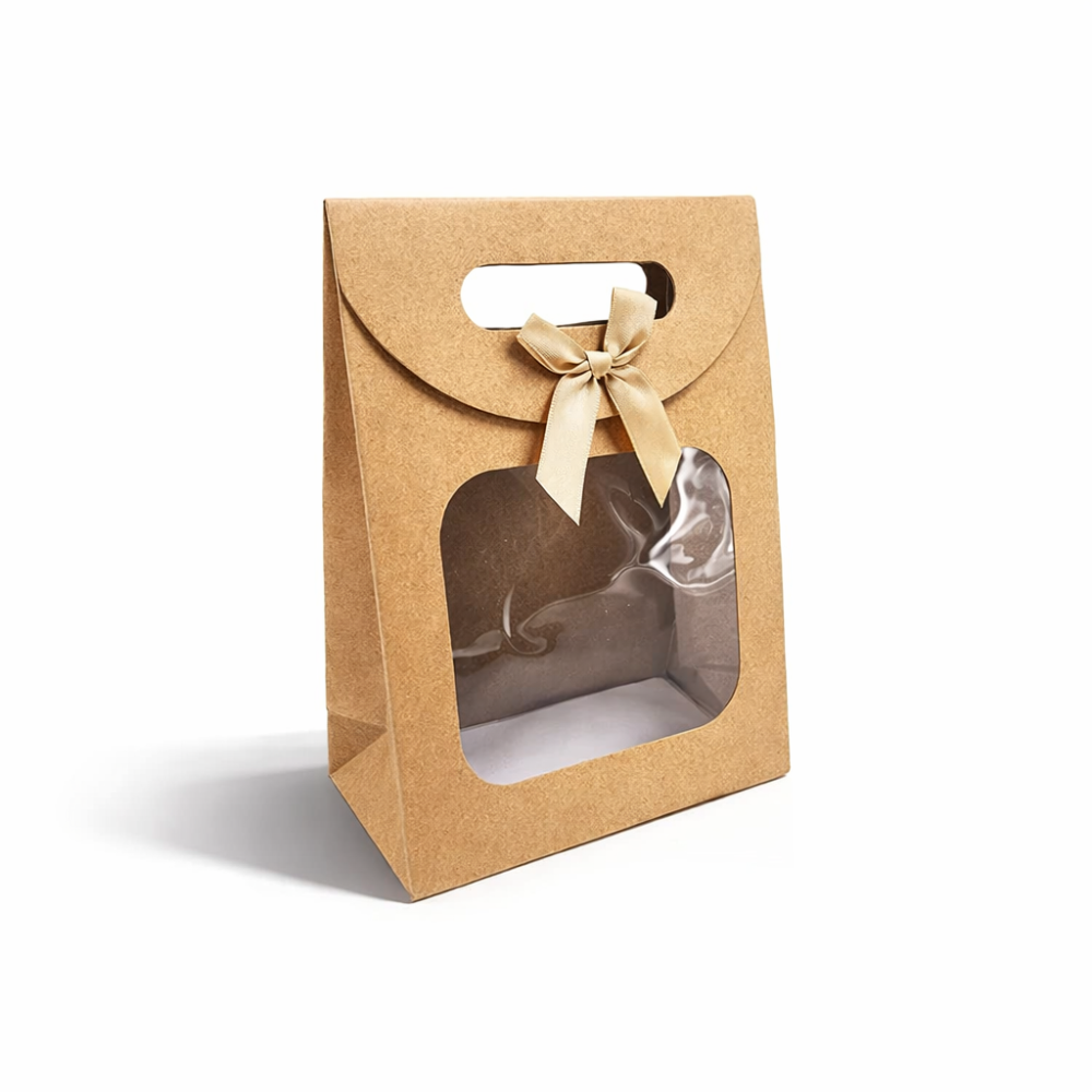 12 cajas de regalo con ventana y cierre de velcro 12x6x16 cm - kraft