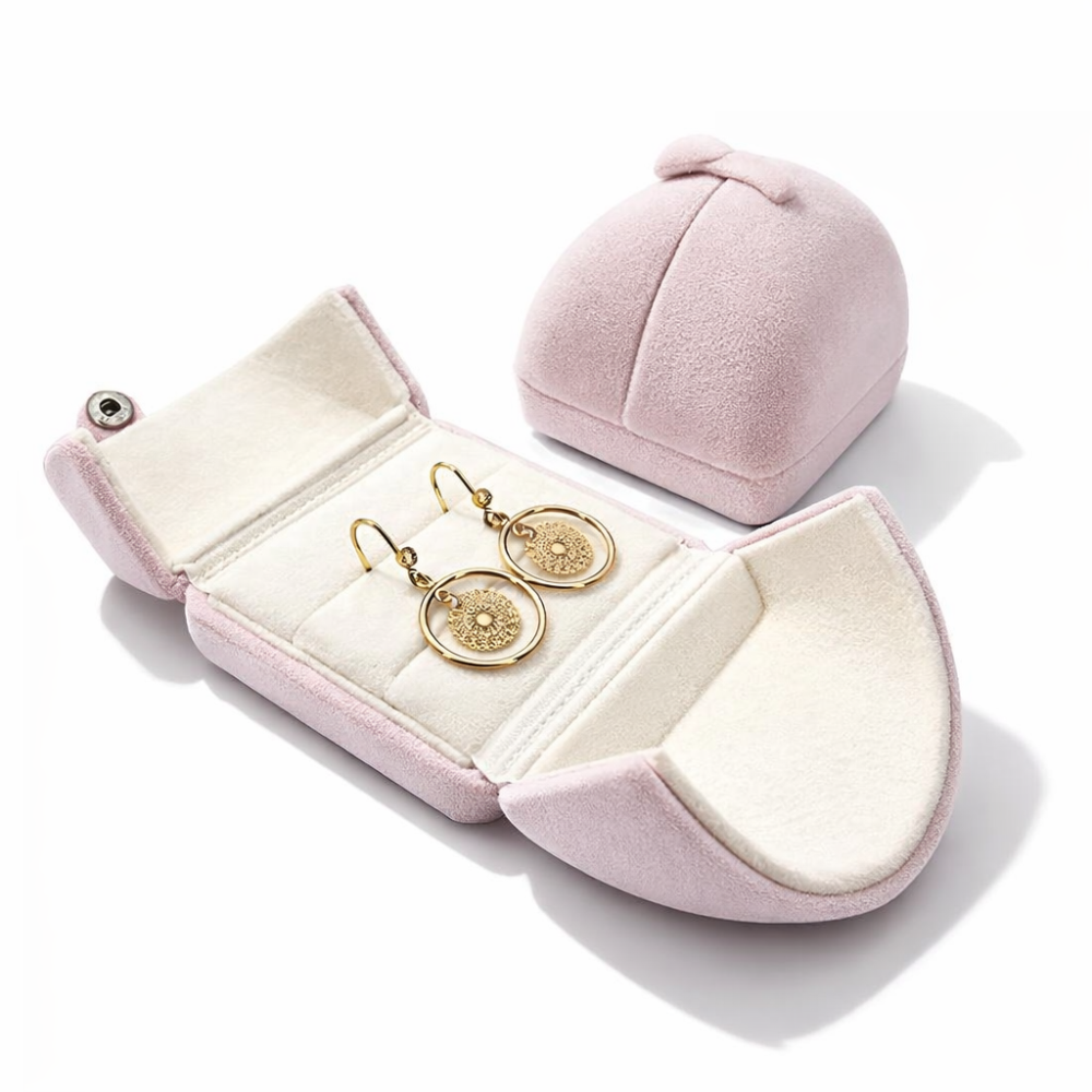 1 estuche de joyería de terciopelo rosa empolvado para pendientes