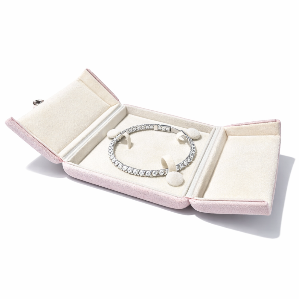 1 estuche de joyería de terciopelo rosa empolvado para pulsera rígida de 10 x 10 cm