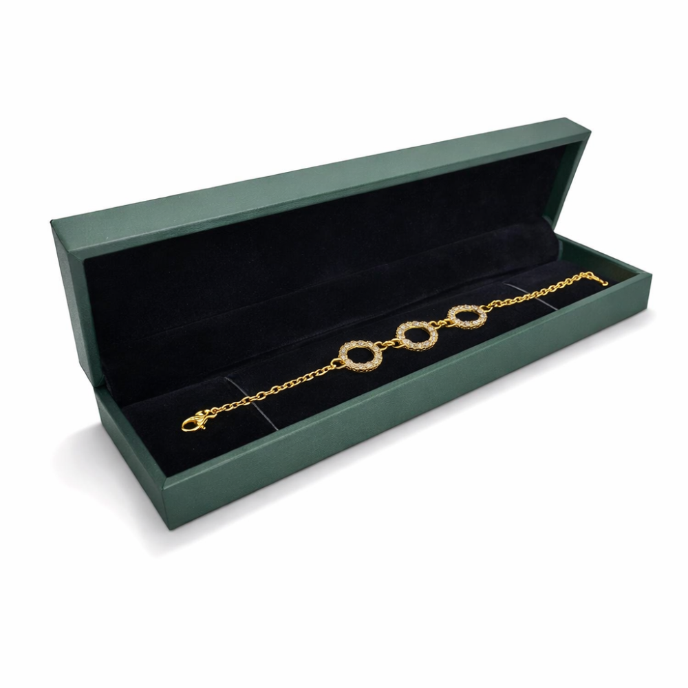 Estuche para pulsera o cadena con aspecto de símil piel verde de pino, 5,5 x 22 x 3 cm