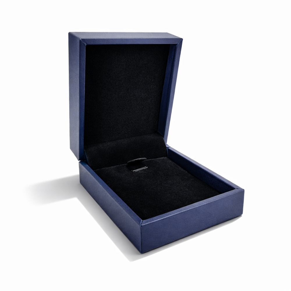 Estuche para cadena y colgante con aspecto de símil piel azul iridiscente 7,5 x 8,5 x 3,5 cm