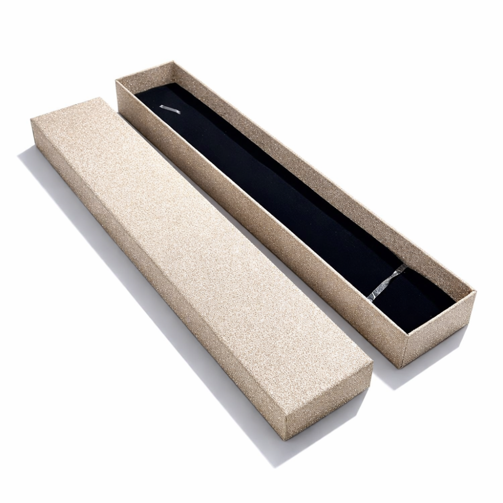 12 estuches dorados con purpurina para collares o pulseras, 4 x 21 cm