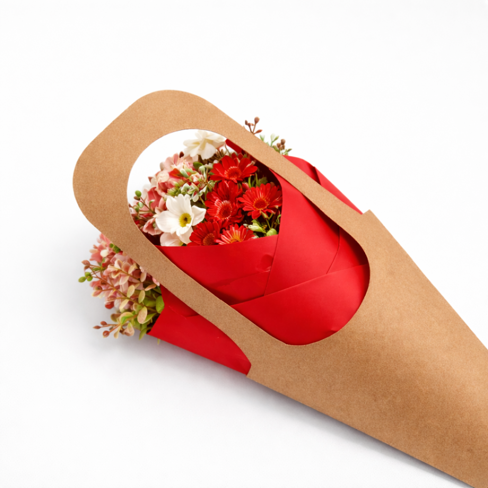 PACK de 18 bolsas de flores de papel kraft y papel rojo - 6 GRANDES GRATIS