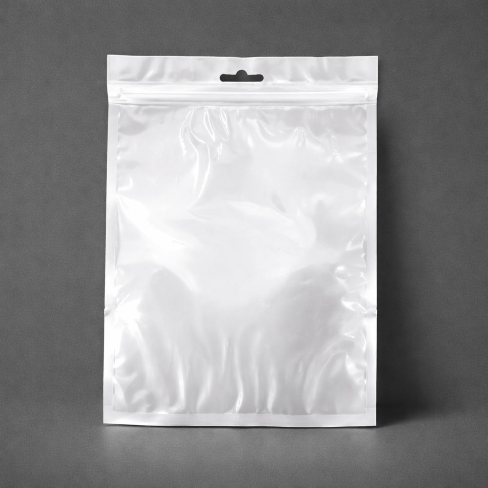 Saquito de plástico con cierre zip, blanco y transparente, 20 x 30 cm - paquete de 100