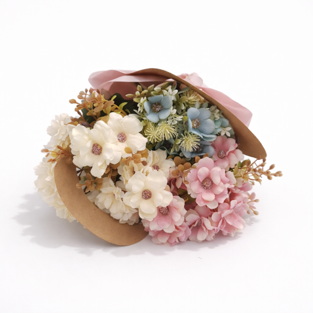 PACK 18 bolsas de flores de papel kraft y papel rosa empolvado - 6 GRANDES DE REGALO