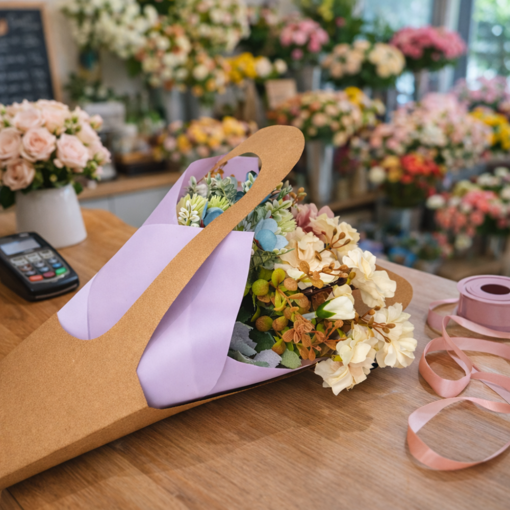 PACK de 18 bolsas de flores de papel kraft y papel malva - 6 GRANDES DE REGALO