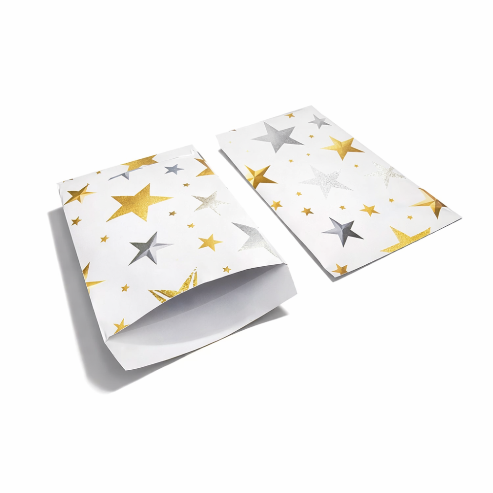 50 saquitos de regalo con estrellas y solapa - 16 x 24 cm