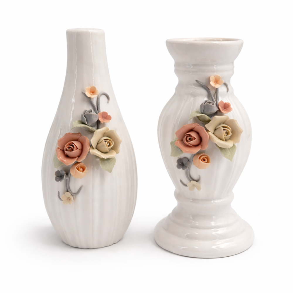 PACK DECORATIVO DE CERÁMICA DE 5 PIEZAS: Cajas y Jarrones de Flores - 2 DE REGALO