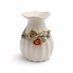 PACK DECORATIVO: Conjunto de 5 piezas de cerámica con motivos florales - PORTAVELAS Y JARRÓN DE REGALO