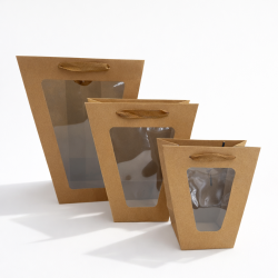 PACK: 36 bolsas de regalo de papel kraft con ventana (3 tallas) - 12 BOLSAS GRANDES DE REGALO
