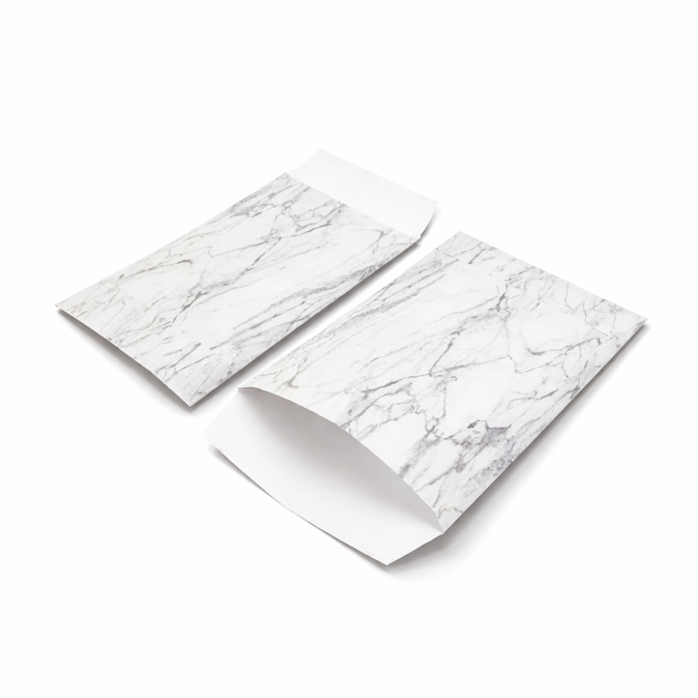 Lote de 50 bolsitas de regalo blancas de 16 x 24 cm con motivo marmolado