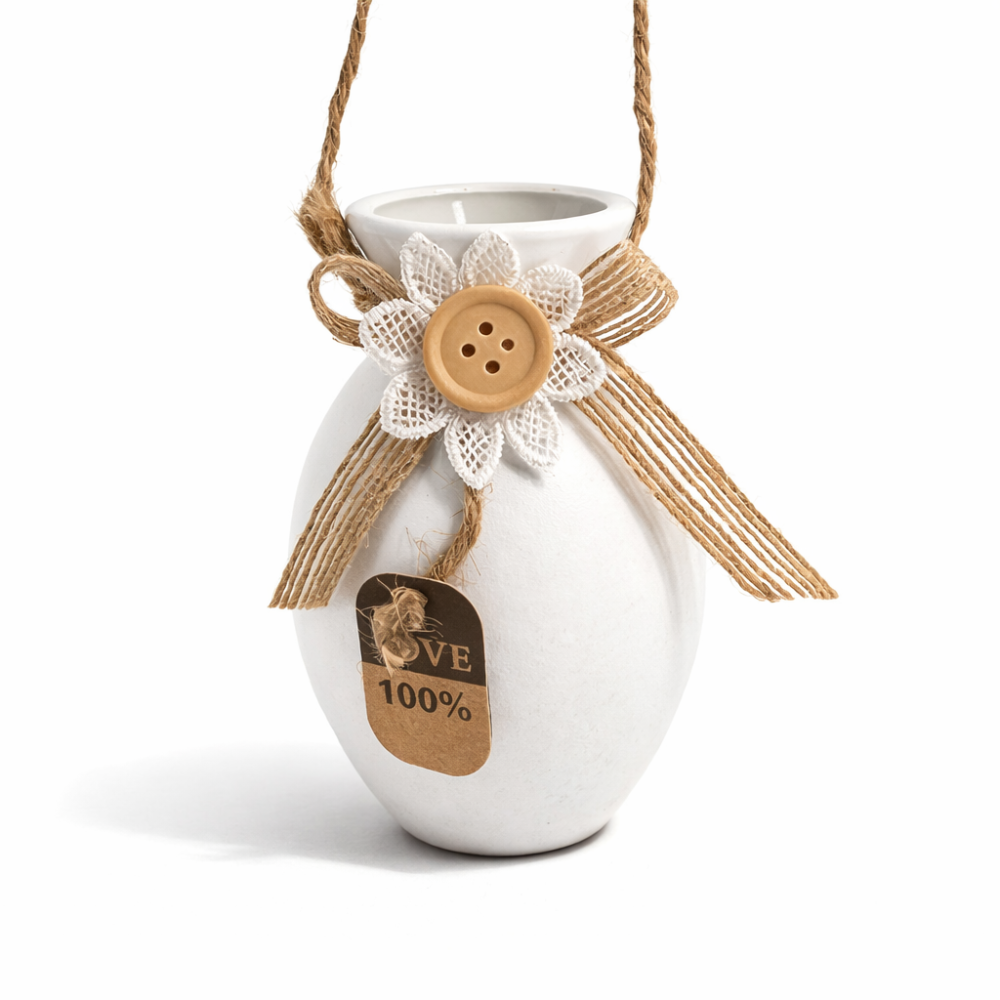 Mini jarrón de vidrio pintado en blanco para colocar sobre una superficie o colgar