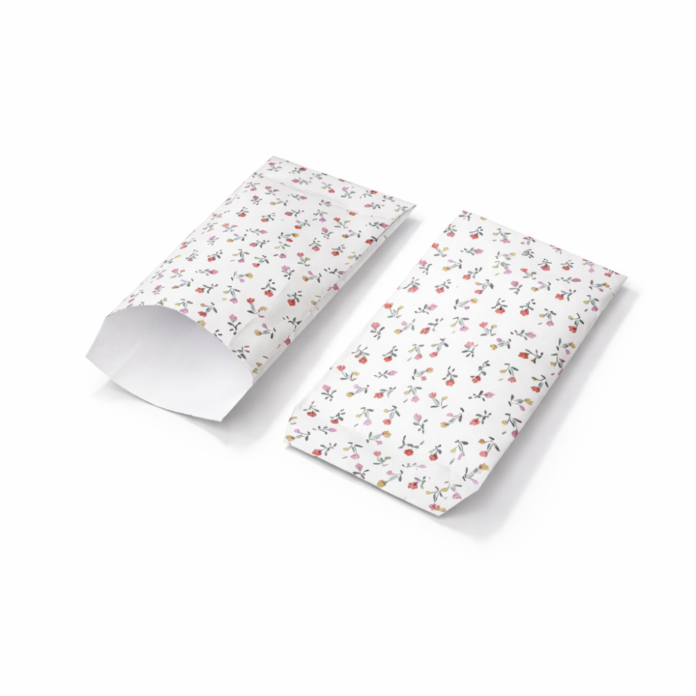 100 saquitos de regalo de papel blanco de 6 x 10 cm con motivos florales
