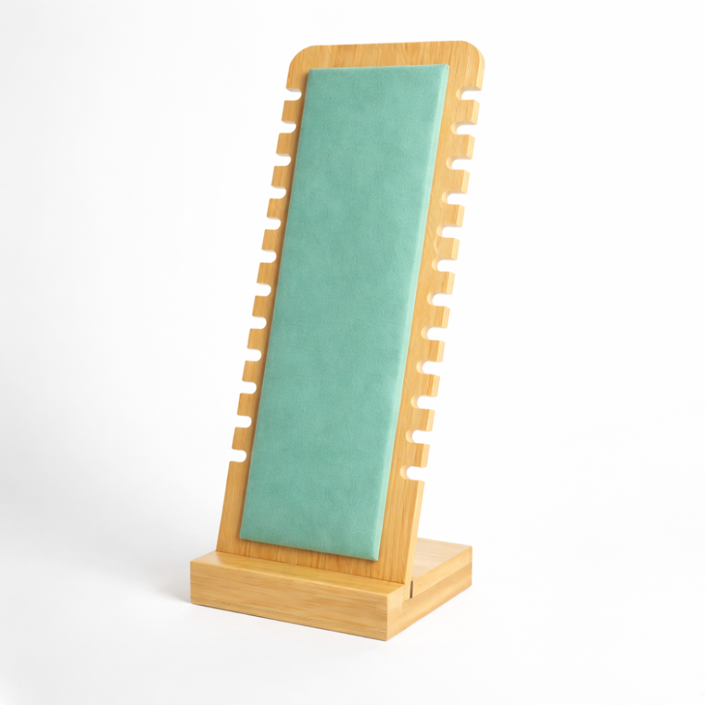 Expositor vertical estrecho «Riviera» - Colección Verde Riviera de madera y ante sintético