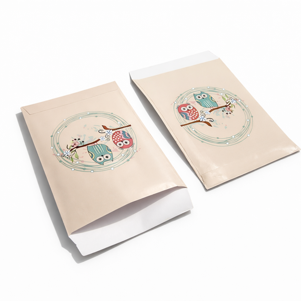100 saquitos de regalo de papel de 6 x 10 cm con motivo de búhos