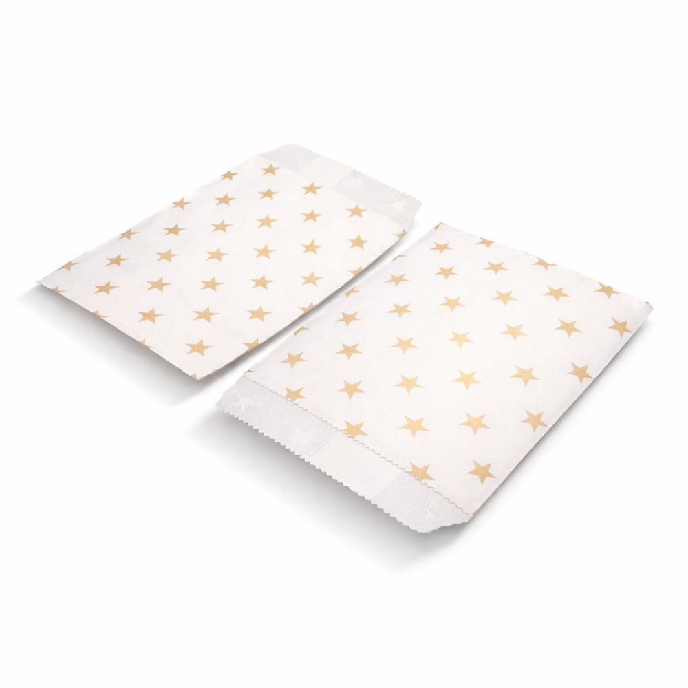 100 bolsitas de papel kraft blanco con motivos de estrellas doradas 10x15 cm
