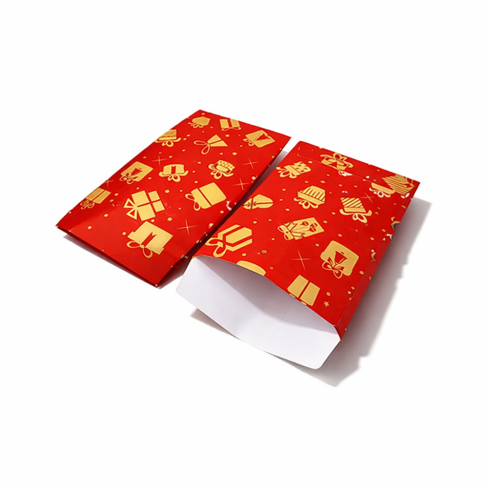 Lote de 100 saquitos de regalo de navidad rojos con motivos de regalos, 11 x 17 cm