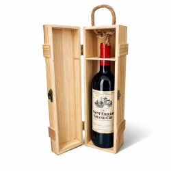 Caja de madera para 1 botella con cierre de gancho, 10 x 35 x 10 cm