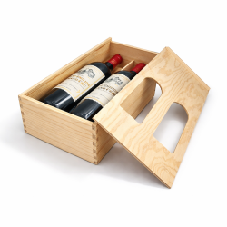 Caja para 2 botellas con ventana de madera de pino 19x35x9,5 cm