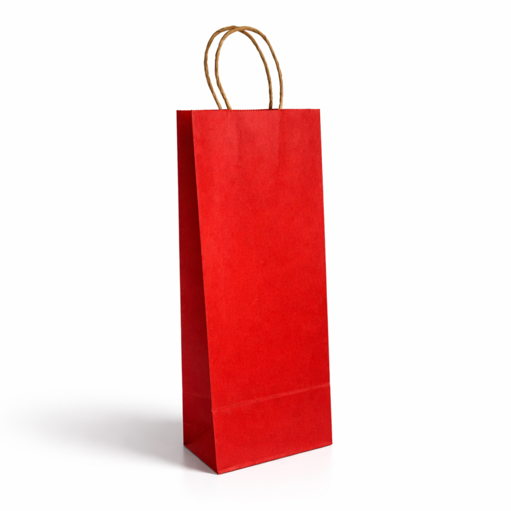 12 bolsas para botellas con asas trenzadas de papel kraft rojo burdeos 15x8x38 cm
