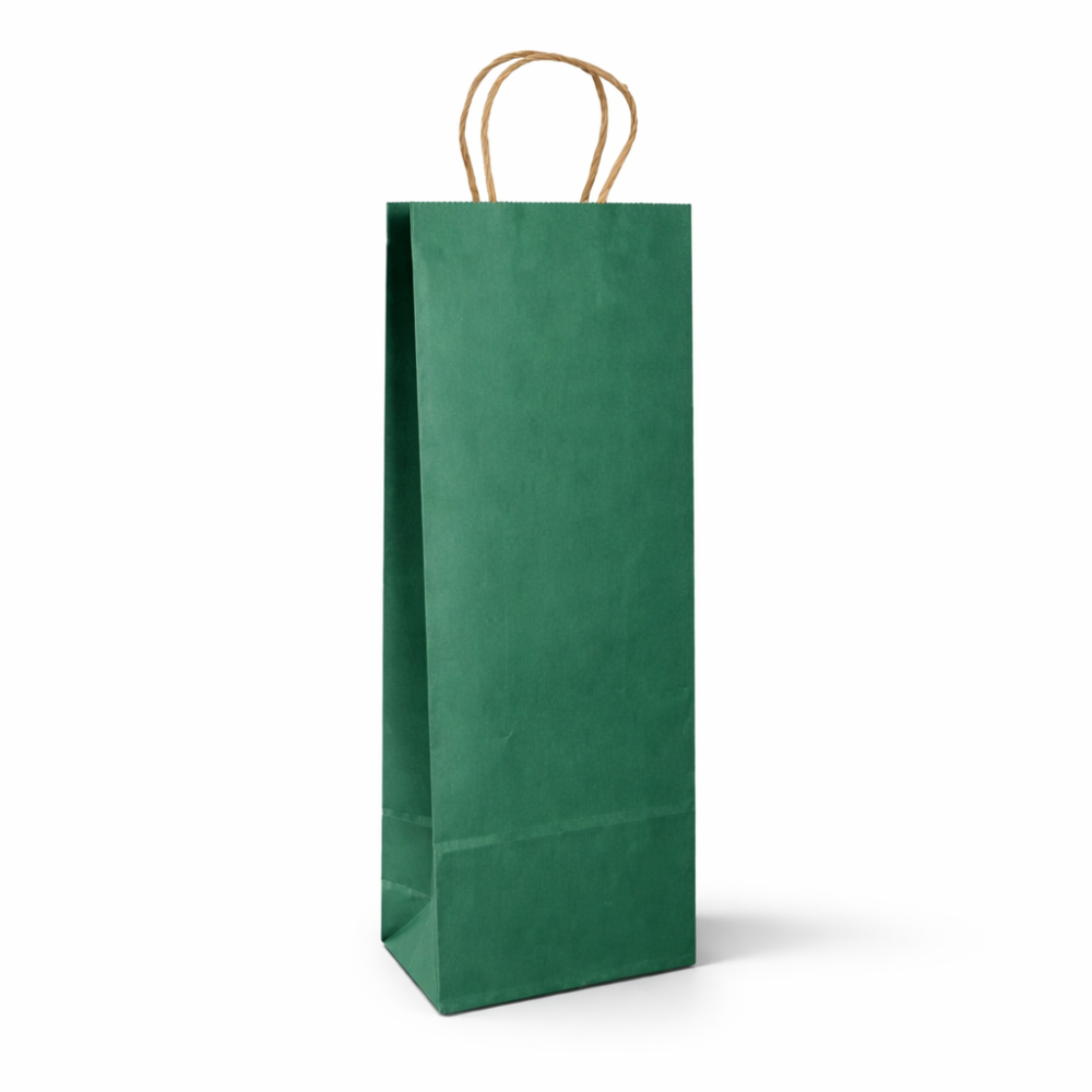 12 bolsas para botellas con asas trenzadas de papel kraft verde pino de 15 x 8 x 38 cm