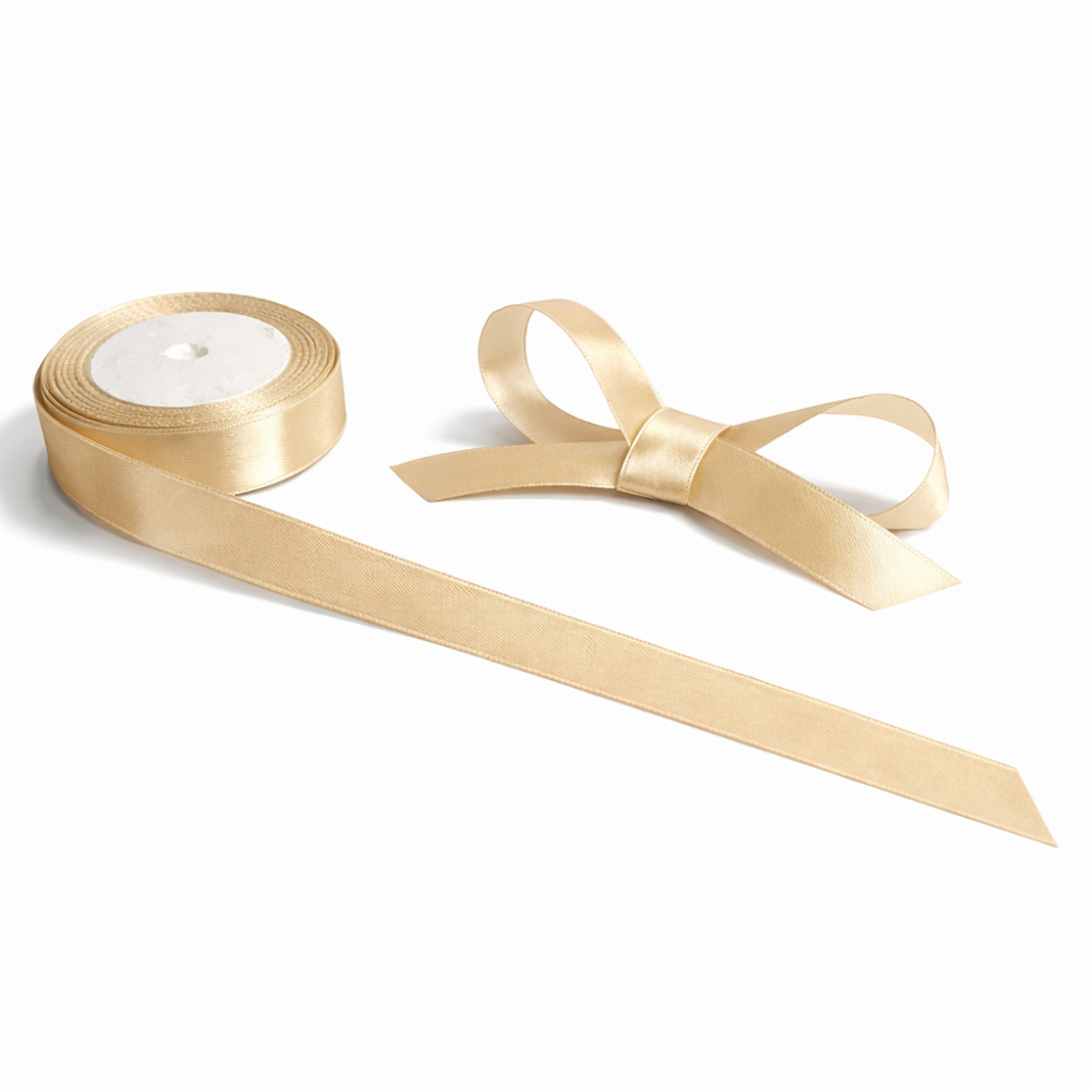 Bobina de cinta de raso de tela de color beige dorado