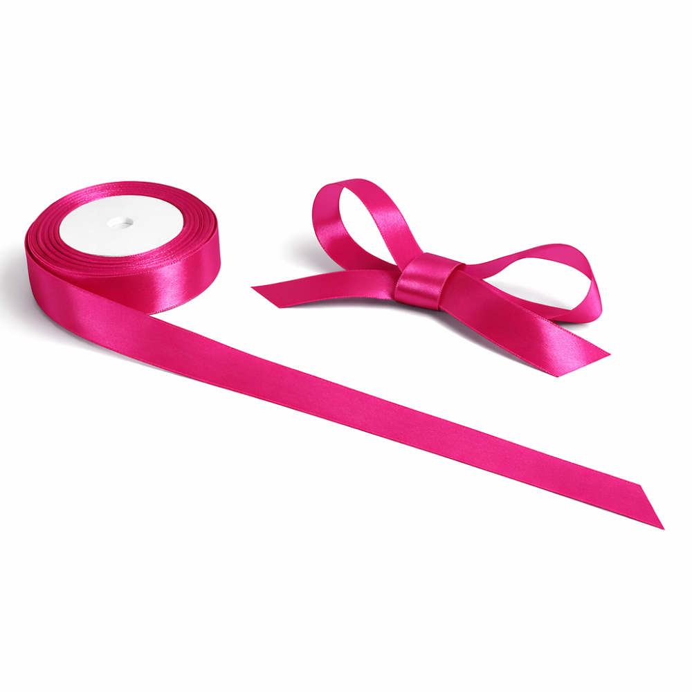 Bobina de cinta de raso de tela de color rosa fucsia